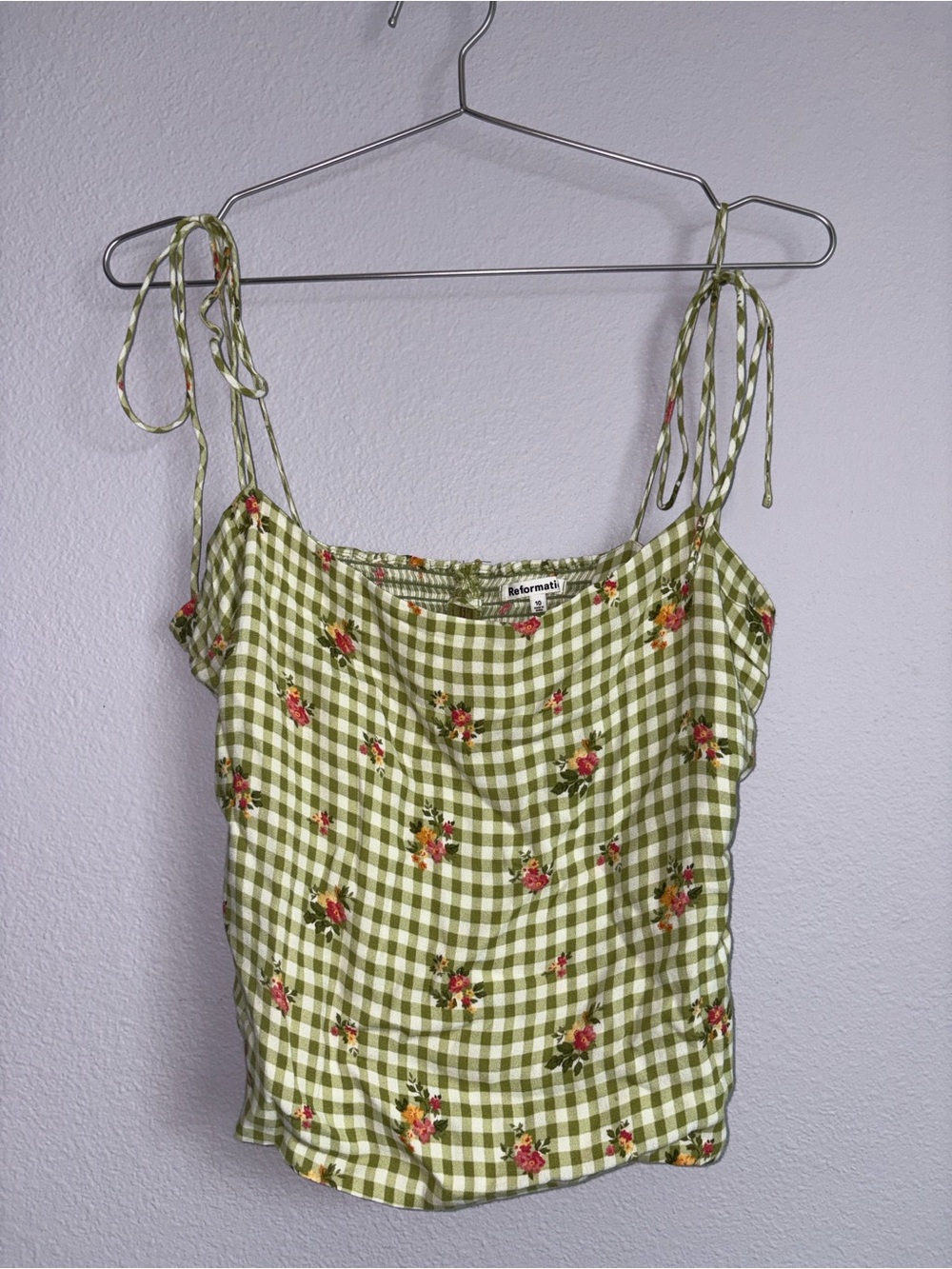 Reformation Gingham & Floral Tie-Strap Cami